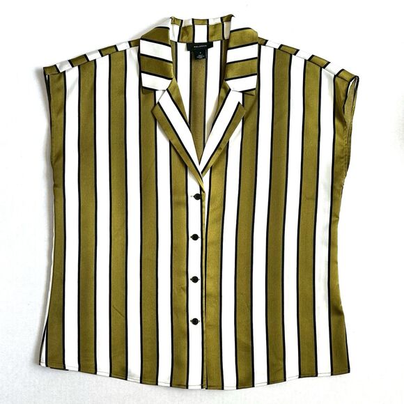 Halogen Striped Silky Blouse Women’s Size Small Green Button Up Shirt V-neck - Picture 1 of 9